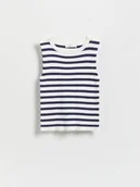 Swetry dla dziewczynek - Reserved - Prążkowany top w paski - granatowy - miniaturka - grafika 1
