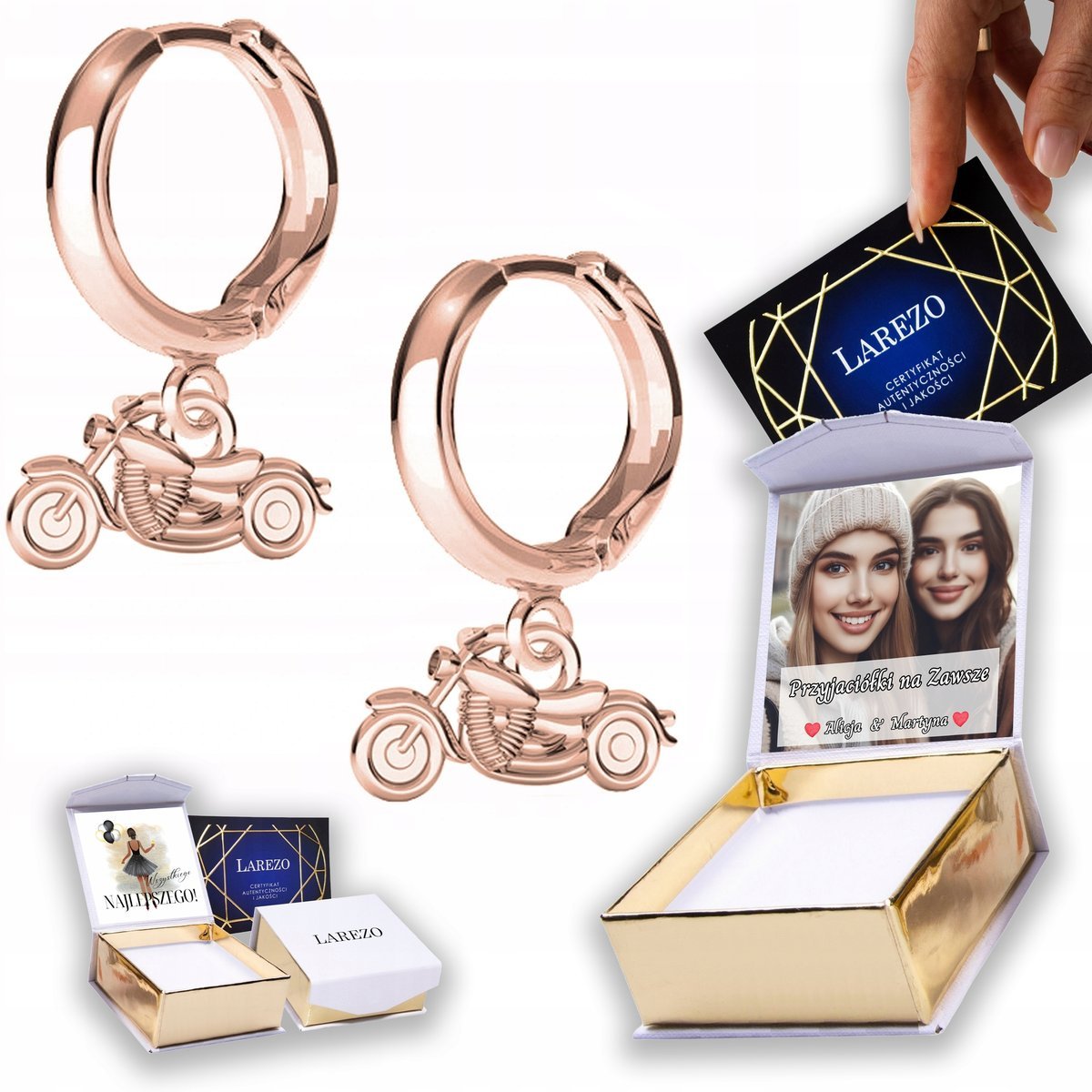 Kolczyki Pozłacane 925 z Motorami Motocykle Harley Motocykl Motor NADRUK