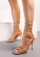 Czółenka - Beżowe Szpilki z Otwartym Noskiem i Wiązaniem wokół Nogi Ilianame - miniaturka - grafika 1