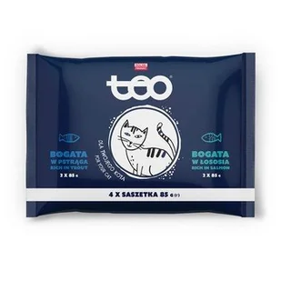 TEO karma mokra dla kotów, 2x bogata w pstrąga, 2x bogata w łososia 4x85g - Woda - miniaturka - grafika 1