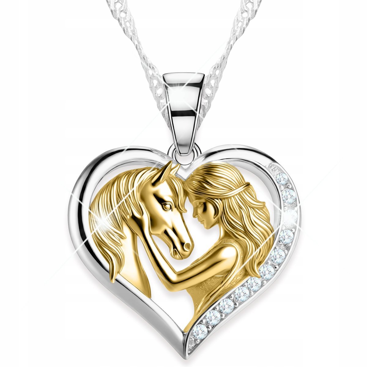 Naszyjnik Srebrny Dziewczyna z Koniem Serduszko Koń Konik Kucyk SREBRO 925