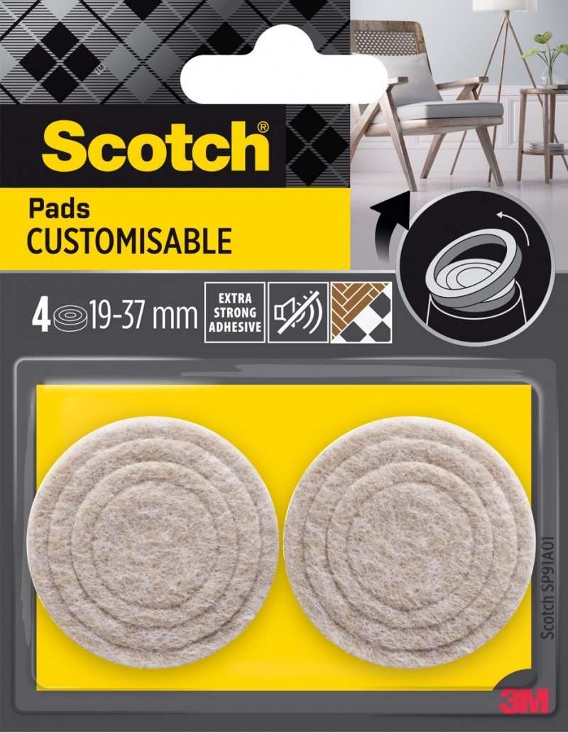 SP91A01 REG. PODKŁADKI FILCOWE, SCOTCH, SAMOPRZ., BEŻOWE, OKRĄGŁE, 19-37MM, 4SZT