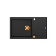 Zlewozmywaki - QUADRON Zlewozmywak EVAN 136 XL czarny, elementy miedziane, k.pneum. HCQE58650U7_PVDC1_P2O - miniaturka - grafika 1