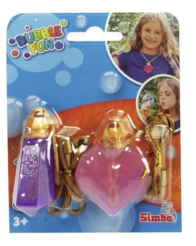 SIMBA 107286167 Bubble Fun bańki mydlane, podwójny zestaw, 2 łańcuszki z zawieszką w kształcie serca i kryształu, 2 x 15 ml ług, dł.: 60 cm, od 3 lat