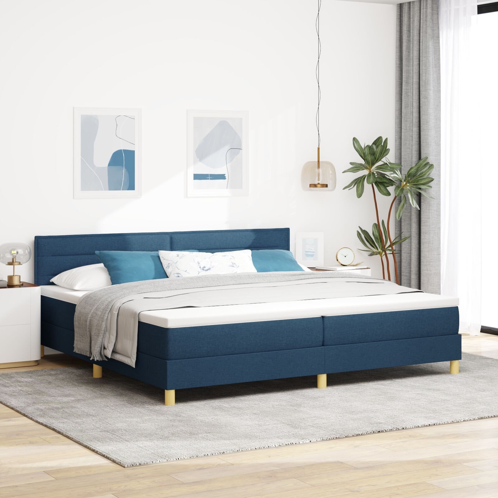 vidaXL Łóżko z ramą sprężynową z materacem Niebieskie 200x200 cm Tkanina