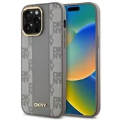 Etui i futerały do telefonów - Etui DKNY Leather Checkered Mono Pattern MagSafe do Apple iPhone 14 Pro Max Beżowy - miniaturka - grafika 1