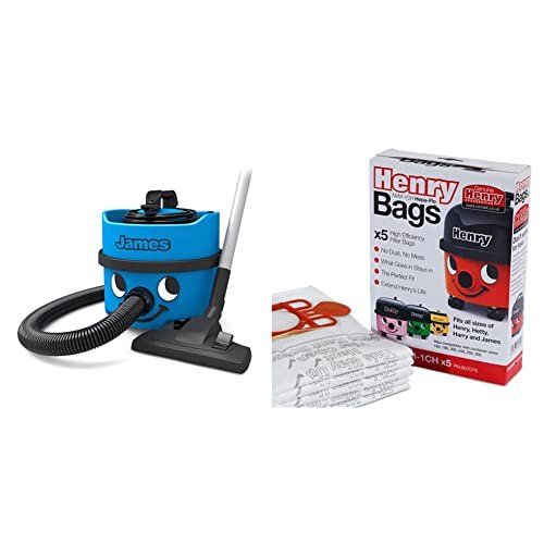 Numatic 900140/JVP180-11 odkurzacz podłogowy James (620 W, 72 dB), niebieski & Numatic Henry NVM-1CH, worki do odkurzacza, różne