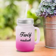 Kubki - Kubek Mason Jar z uszkiem z mrożonego szkła z fioletowym dnem z Twoim nadrukiem - miniaturka - grafika 1