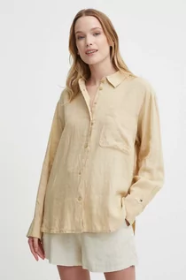 Koszule damskie - Tommy Hilfiger koszula lniana kolor beżowy relaxed z kołnierzykiem klasycznym WW0WW41389 - grafika 1