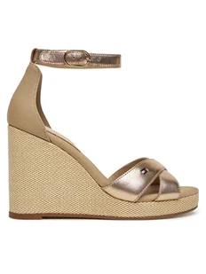 Tommy Hilfiger Sandały Flag Metallic High Wedge Espad FW0FW08811 Złoty - Sandały damskie - miniaturka - grafika 1