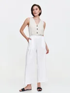 Spodnie damskie - Wiskozowo-lniane spodnie w białym kolorze - miniaturka - grafika 1