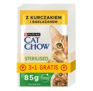 Mokra karma dla kotów - CAT CHOW Sterilised Karma dla kotów z kurczakiem i bakłażanem w sosie 4x85g (3+1 GRATIS) - miniaturka - grafika 1