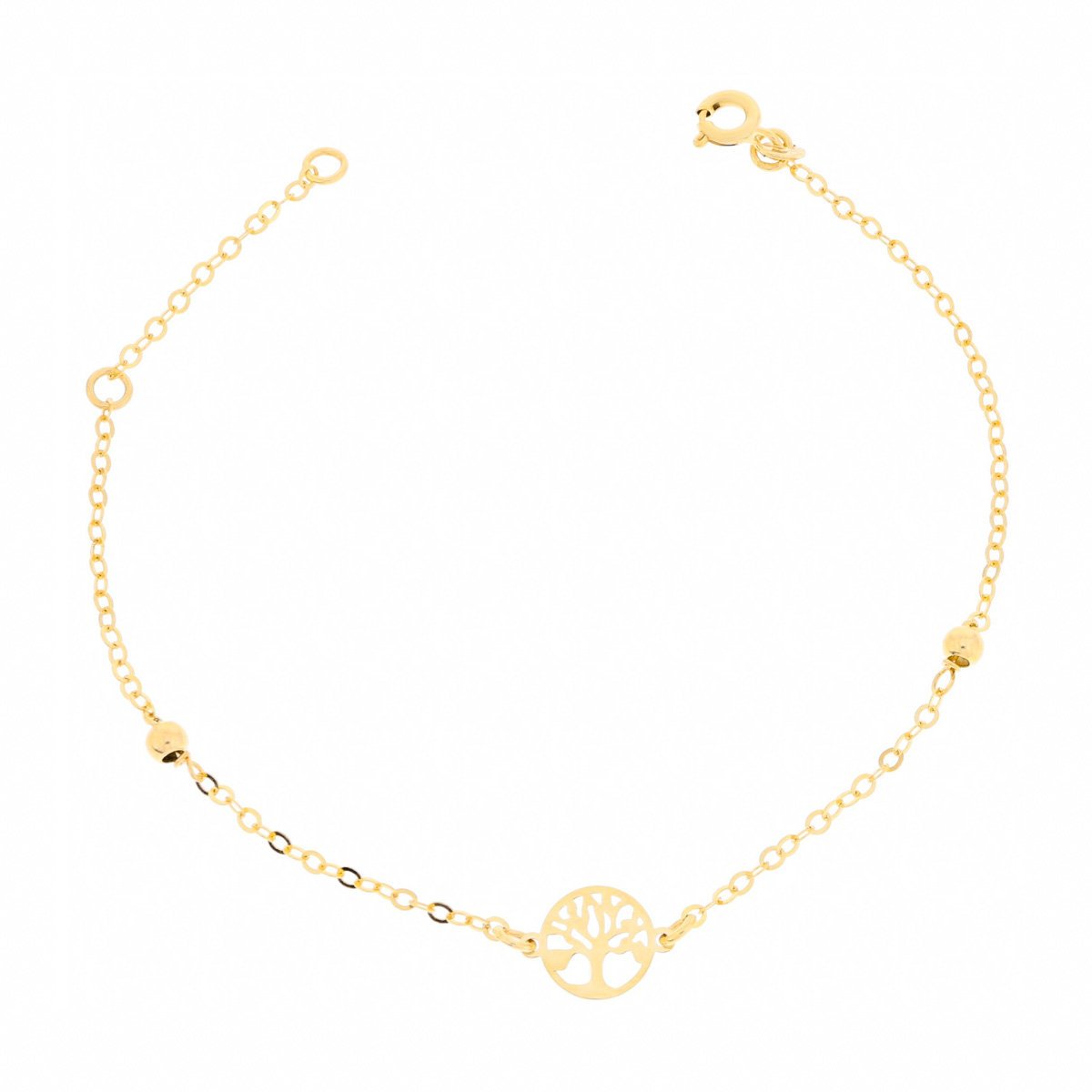 Złota bransoletka celebrytka drzewko szczęścia i gładkie kulki 16+3 cm pr. 585