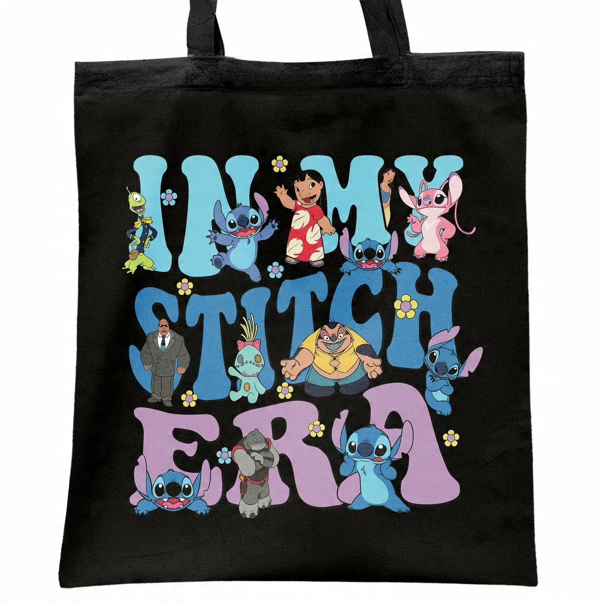 Torba bawełniana czarna na zakupy Stitch Lilo i Stich Dla Fanów