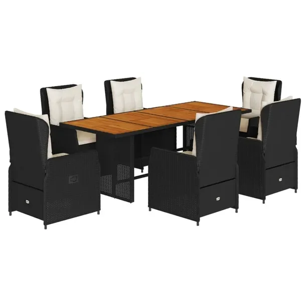 Zestaw mebli ogrodowych rattan PE czarny, 190x80x74 cm, 6 krzeseł, 6 podus