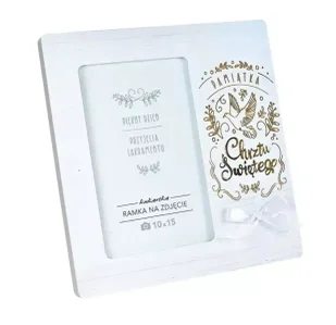 RAMKA NA ZDJĘCIE CHRZEST GOŁĄBEK WSTĄŻKA BIAŁA 19x19cm - Ramki na zdjęcia - miniaturka - grafika 3