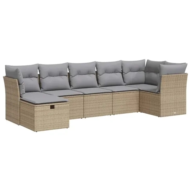 Zestaw Wypoczynkowy Rattan PE Beżowy - Sofa Narożna, Środkowe Siedzisko,