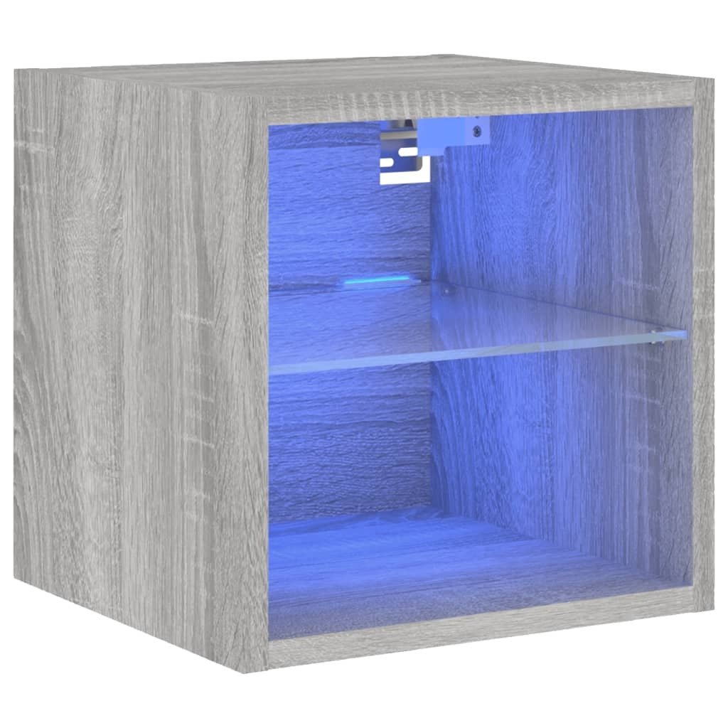 vidaXL Ścienna szafka pod telewizor z oświetleniem LED Szara Sonoma 30x28,5x30 cm