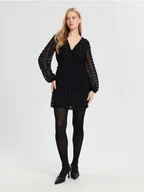 Sukienki - Sinsay - Sukienka mini z bufiastymi rękawami - czarny - miniaturka - grafika 1