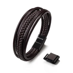 SERASAR, Męska Bransoletka z Prawdziwej Skóry "Braid", Brązowy, 17cm - Bransolety męskie - miniaturka - grafika 1