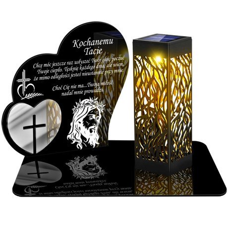 ZNICZ SOLARNY LED WIECZNY PODSTAWKA NA CMENTARZ GRÓB lampka Serce 3D DLA TATY