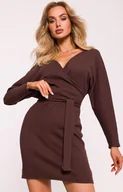 Sukienki - Prążkowana sukienka mini z paskiem brązowa M819, Kolor brązowy, Rozmiar 2XL/3XL, MOE - Primodo.com - miniaturka - grafika 1