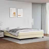 Łóżka - Lumarko Łóżko kontynentalne z materacem, kremowe, ekoskóra 160x200 cm - miniaturka - grafika 1
