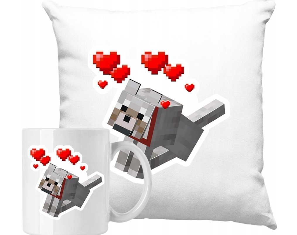 ZESTAW PODUSZKA + KUBEK Pies Piesek Minecraft Steve Alex Pomysł Na Prezent