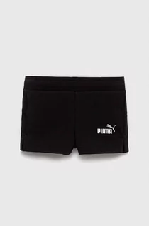 Spodnie i spodenki dla dziewczynek - Puma szorty dziecięce ESS+ Shorts TR G kolor czarny z nadrukiem regulowana talia - grafika 1