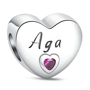 Charms Zawieszka SREBRO 925 koralik do PANDORA Imię Aga Agnieszka Serce - Wisiorki - miniaturka - grafika 1