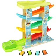 Zabawki interaktywne dla dzieci - Drewniany Parking tor zjeżdżalnia dla samochodów autka 4x - miniaturka - grafika 1