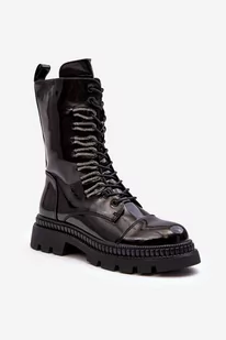 Botki Workery Damskie Sznurowane Lakierowane S.Barski MR870-72 Czarne - Zazoo - Botki damskie - miniaturka - grafika 1
