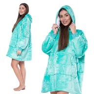 Bluzy damskie - Bluza Koc Kocobluza 2w1 Oversize XXL z Kapturm Gruba Sherpa Turkusowa - miniaturka - grafika 1