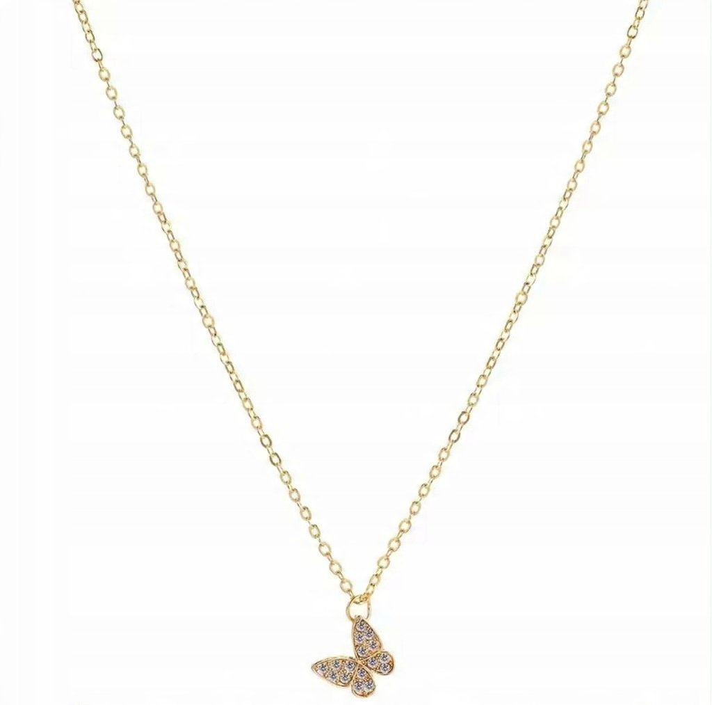 Naszyjnik wisiorek Motyl Z Diamencikami Kryształkami Butterfly Diamentowy