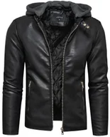 Kurtki męskie - Kurtka męska skórzana czarna z kapturem Recea - miniaturka - grafika 1