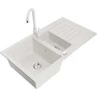 Zlewozmywaki z baterią - Mexen Matias zlewozmywak granitowy 1,5-komorowy z ociekaczem i baterią kuchenną Telma, biały - miniaturka - grafika 1