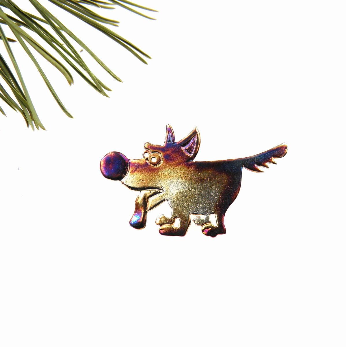 Broszka srebrna- Pies Atos brązowy