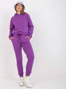 Spodnie sportowe damskie - Komplet dresowy fioletowy casual bluza i spodnie kaptur rękaw długi nogawka ze ściągaczem długość długa troczki - miniaturka - grafika 1