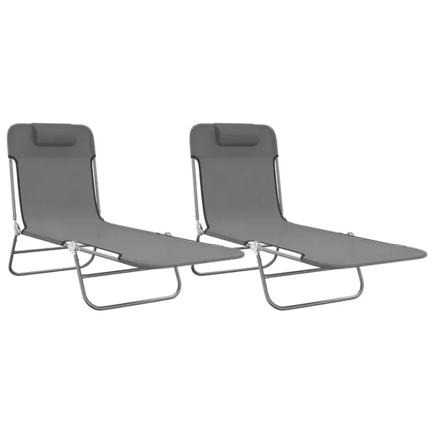 Składane leżaki ogrodowe szare 186 x 54,5 x 26,5 cm, stal/textilene