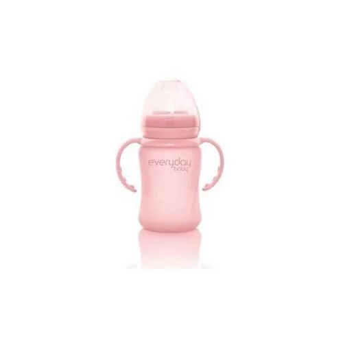 BABY&TRAVEL EVERYDAY BABY Szklana butelka z ustnikiem niekapkiem i rączkami różowa 6m+, 150ml