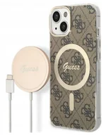 Etui i futerały do telefonów - Etui do iPhone 14 Guess 4G Gold Brown Magsafe + Charger - brązowe - miniaturka - grafika 1