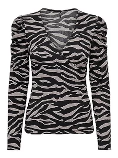 Koszulki i topy damskie - Bestseller A/S Onlada L/S Wrap Top JRS koszulka z długim rękawem, Sandshell/Aop: posh zebra - czarny, XS - grafika 1