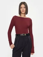 Bluzki damskie - Tommy Hilfiger Bluzka Slim Soft Tencel Boat-Nk Top Ls WW0WW39788 Bordowy Slim Fit - miniaturka - grafika 1