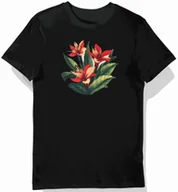 Koszulki męskie - Koszulka męska czarna z motywem czerwonych kwiatów tropikalnych S - miniaturka - grafika 1