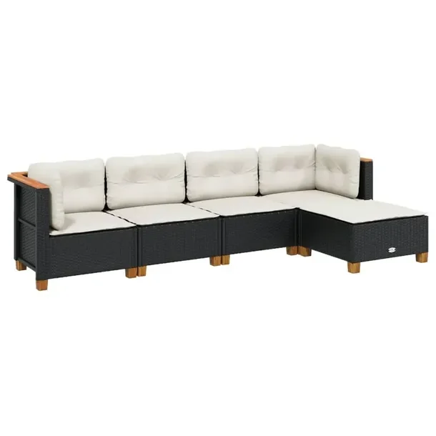 Zestaw mebli ogrodowych modułowych czarny rattan PE, 63,5 x 63,5 x 62 cm