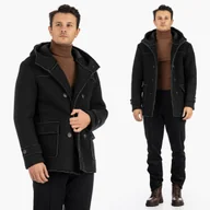 Kurtki męskie - Kurtka Męska Zimowa Płaszcz z Kapturem na Guziki Czarny Frilivin Czarny XXL - miniaturka - grafika 1