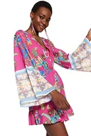 Sukienki - Trendyol Damska mini sukienka z falbanką, dopasowana, tkana sukienka, różowo-wielokolorowa, 36, Różowy-wielokolorowy, 34 - miniaturka - grafika 1