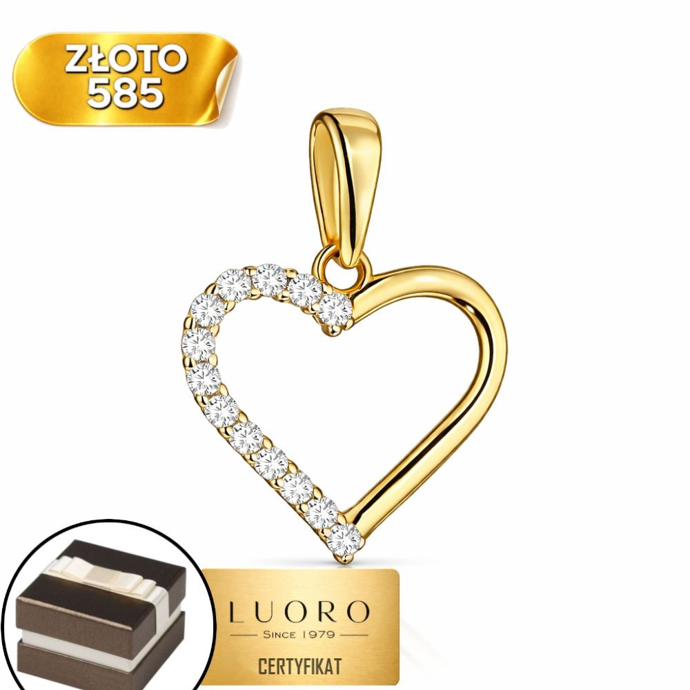 ZAWIESZKA ZŁOTA 585 14K SERCE CYRKONIE 1 MM DELIKATNA 1,7 CM ELEGANCKA