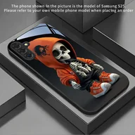 Etui i futerały do telefonów - TEMU Etui na telefon: Pomarańczowa Tkanina Szkielet Modny Wzór Czarne Etui na Telefon Szkło Hartowane dla Galaxy S25 Ultra/S25+/S25 FE/S25/S24 - miniaturka - grafika 1