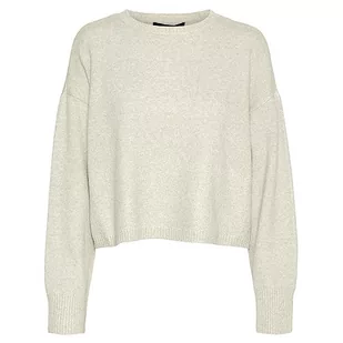 VERO MODA PETITE Damski sweter Vmdoffy Ls O-Neck Boxy Blouse Noos Ptt, Birch/Detail:w. Melange, S (Wąska talia) - Swetry damskie - miniaturka - grafika 1